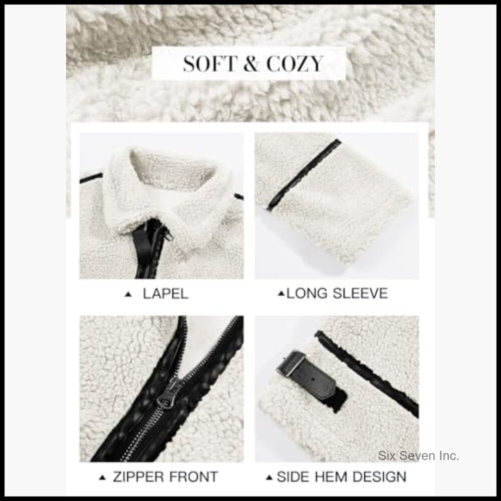 Faux Fur Jacket with Leather Patchwork Zip Up Coat - image 6